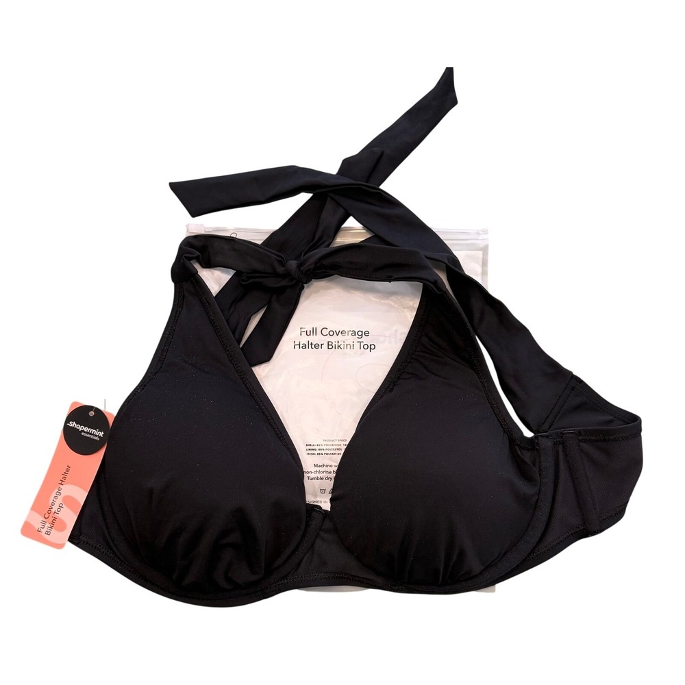 Shapermint‎ Essentials Full Coverage Halter Bikini Top Black Large